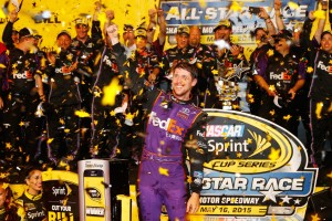 during the NASCAR Sprint Cup Series Sprint All-Star Race at Charlotte Motor Speedway on May 16, 2015 in Charlotte, North Carolina.