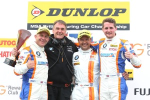 Race 1 Podium, Rob Collard (GBR) WSR BMW 125i M Sport, Andy Priaulx (GBR) WSR BMW 125i M Sport and Sam Tordoff (GBR) WSR BMW 125i M Sport and Dick Bennetts